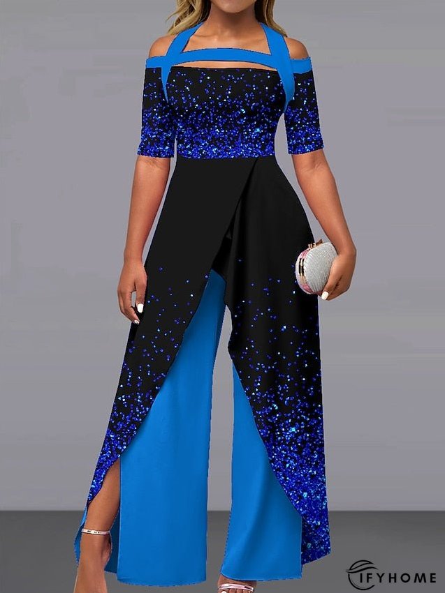 Women's Jumpsuit Print Gradient Off Shoulder Elegant Party Wide Leg Regular Fit Short Sleeve White Pink Royal Blue | IFYHOME