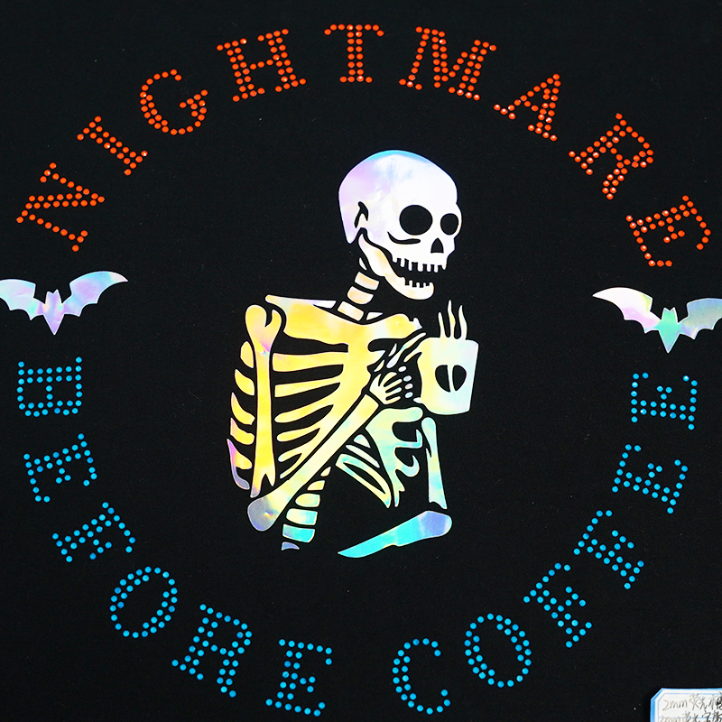 Bling hot fix rhinestone halloween and skull Hologram Vinyl Transfer 10x9.5inch