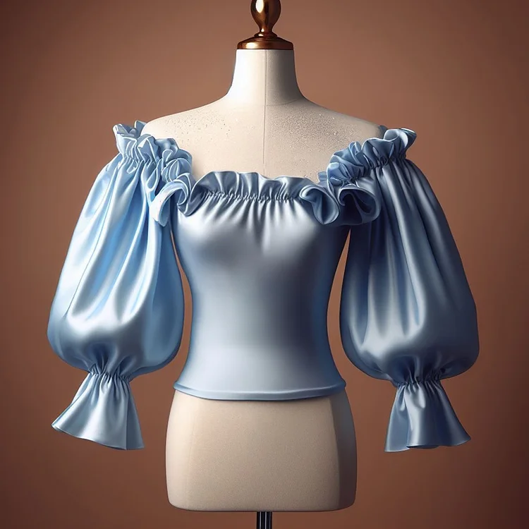 Ursime Satin Off Shoulder Ruffled Puff Sleeve Blouse