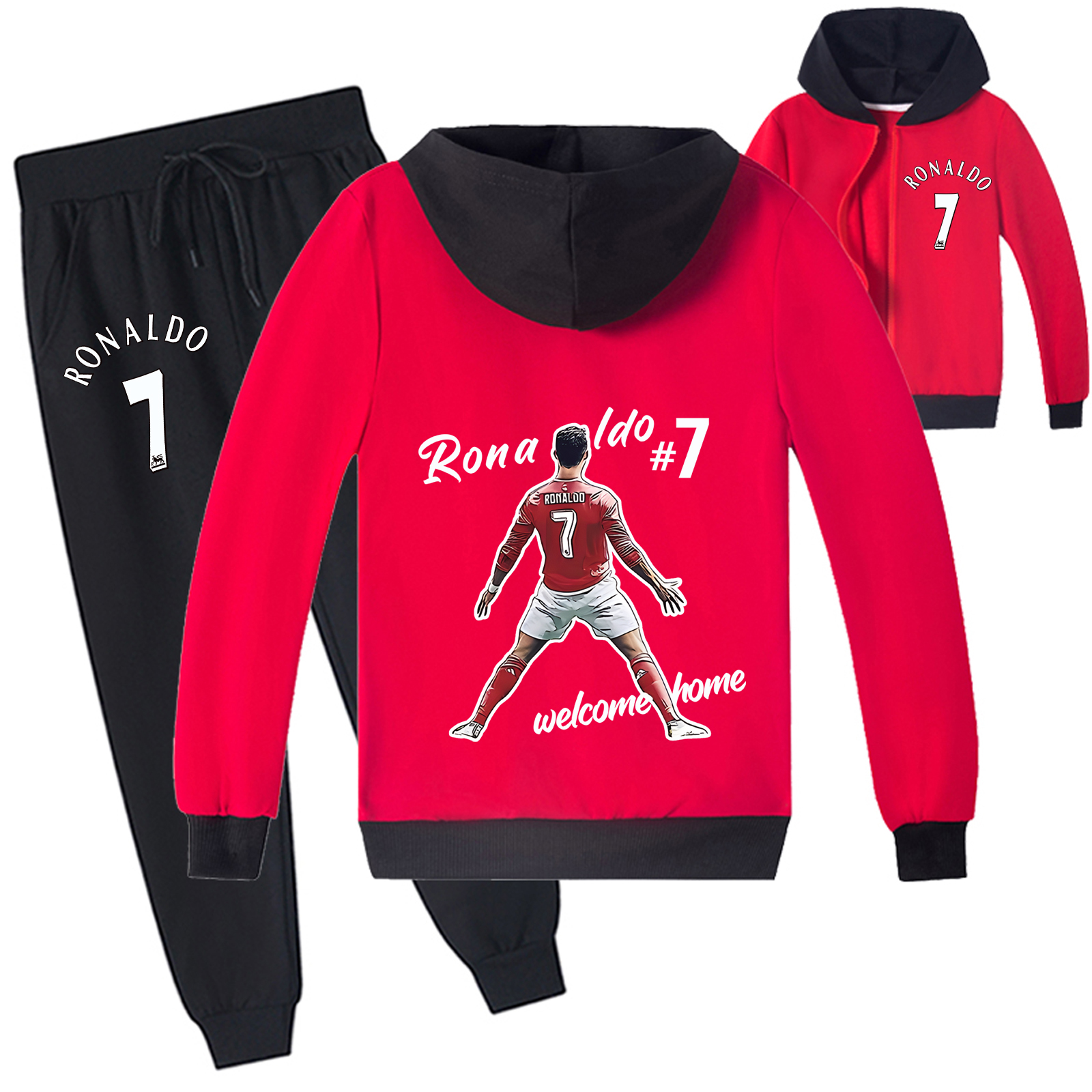 Mayoulove Cristiano Ronaldo Zip Up Set for Boys  Girls - Stylish Sportswear, Perfect Gift for Young Fans-Mayoulove