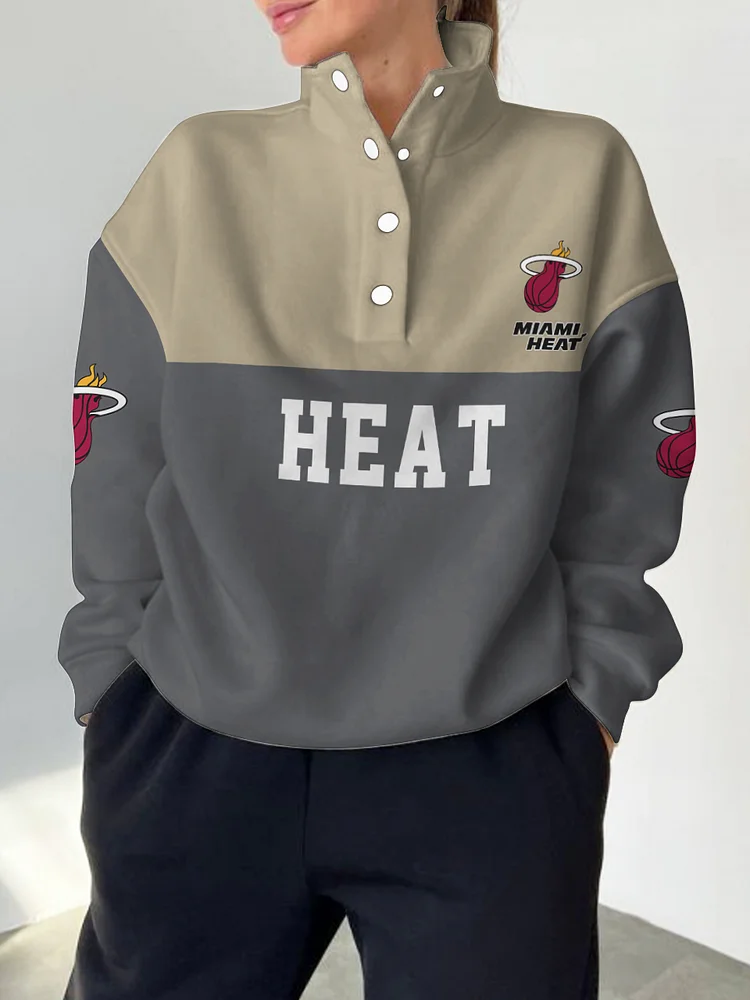Miami Heat 2025 New Design Casual Snap Mockneck Pullover