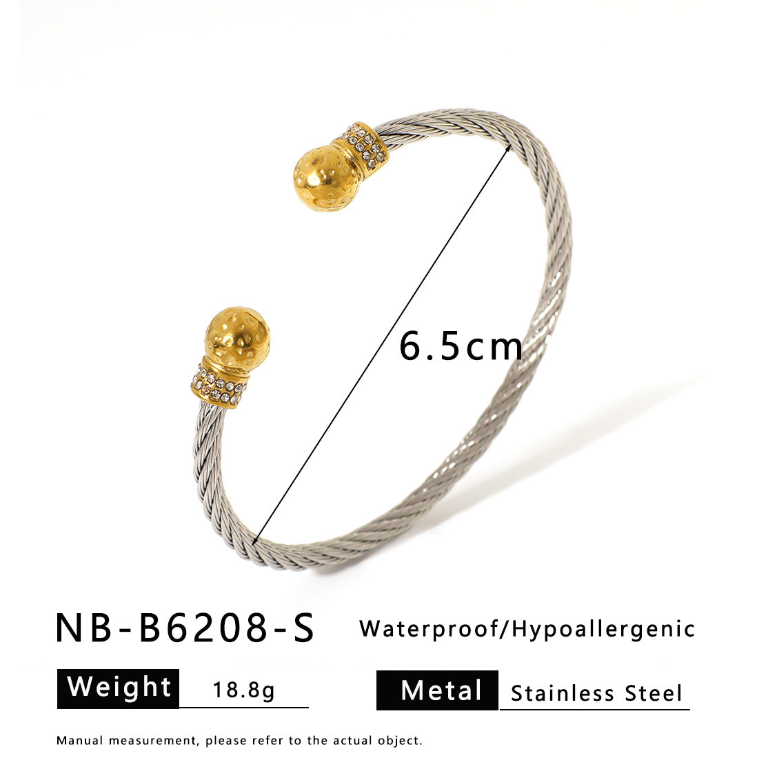 Stainless Steel Wire Rope Gold Bracelet Titanium Steel Open Trend Pearl Ladies Fashion High-End Bracelet