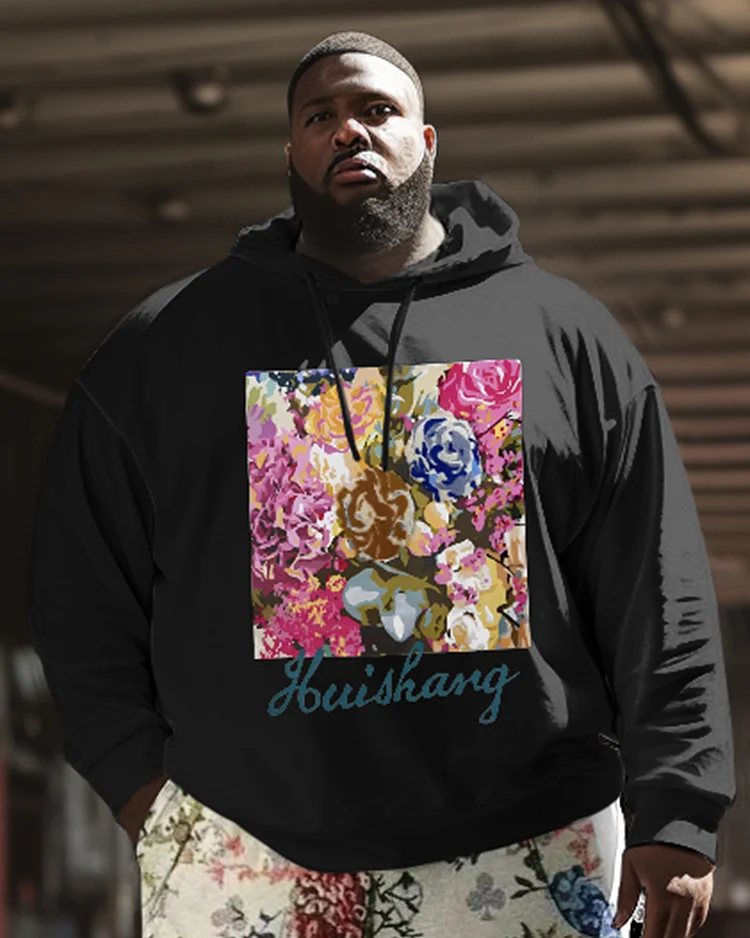 Men's Plus Size Casual Hip Hop Floral Graffiti Long Sleeve Hoodie Set