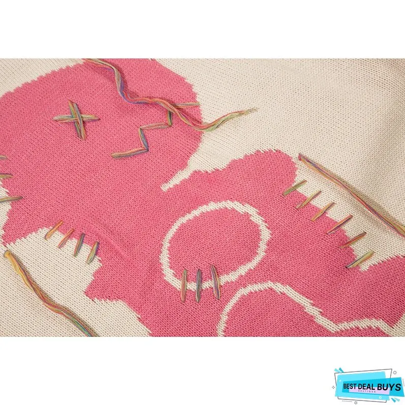 Color Contrast Dinosaur Patchwork Design Knit Pullover