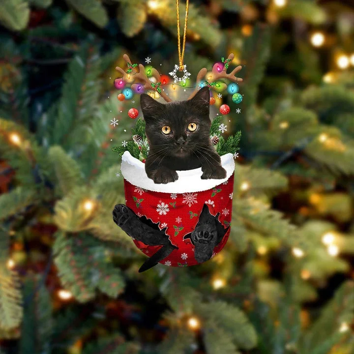 Cat 44 In Snow Pocket Christmas Ornament.