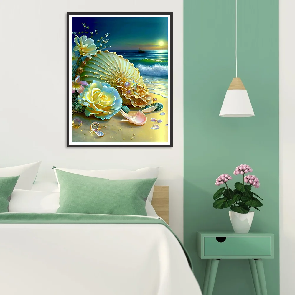 5D DIY Full Round Drill Diamond Painting Beach Shell Kit Home Decor Art Craft