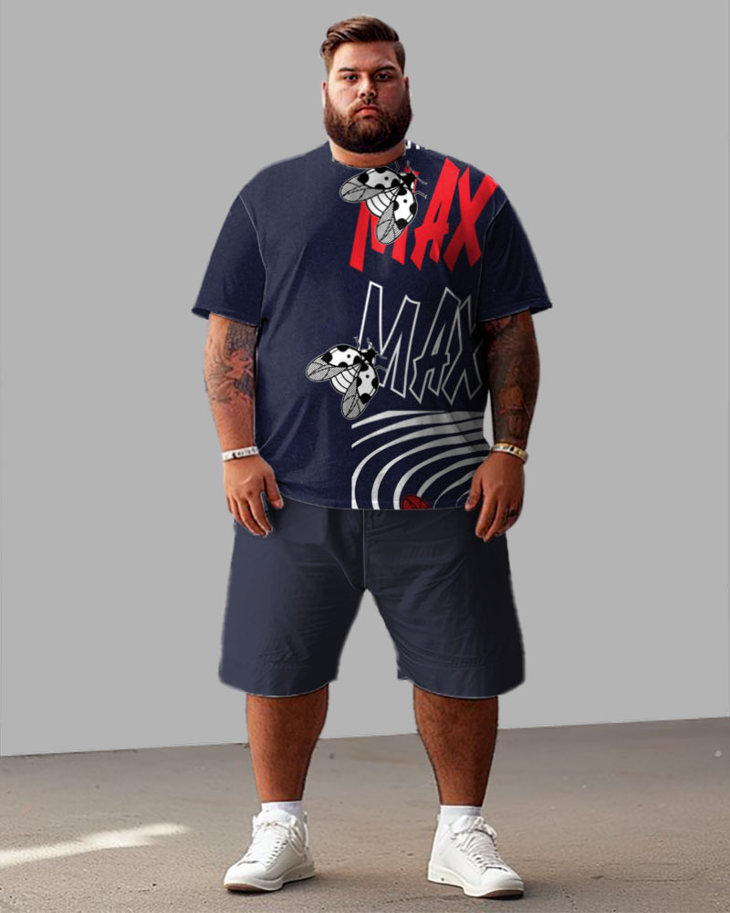 Front And Back Printed Letter Bee T-Shirt Shorts Suit Men's Plus Size