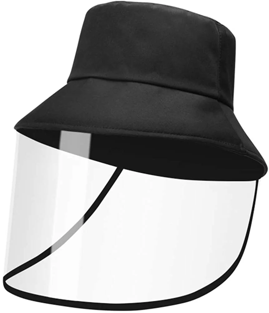 Unisex Adult & Kids Protective Fisherman Cap Sun Hat Bucket Hat Safety Fishing Hat with Clear Windproof Face Shield Black