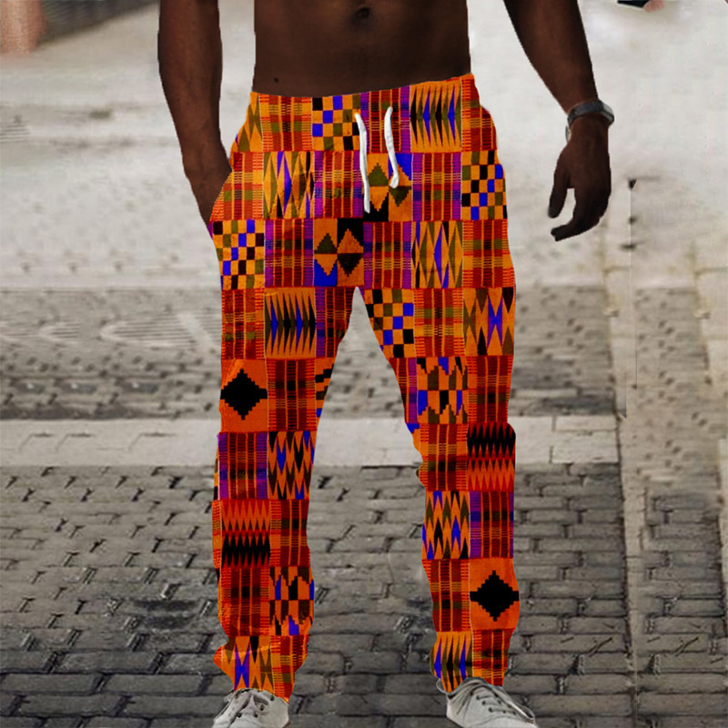 Men's African Ethnic Kente Graphic Linen Casual Pants