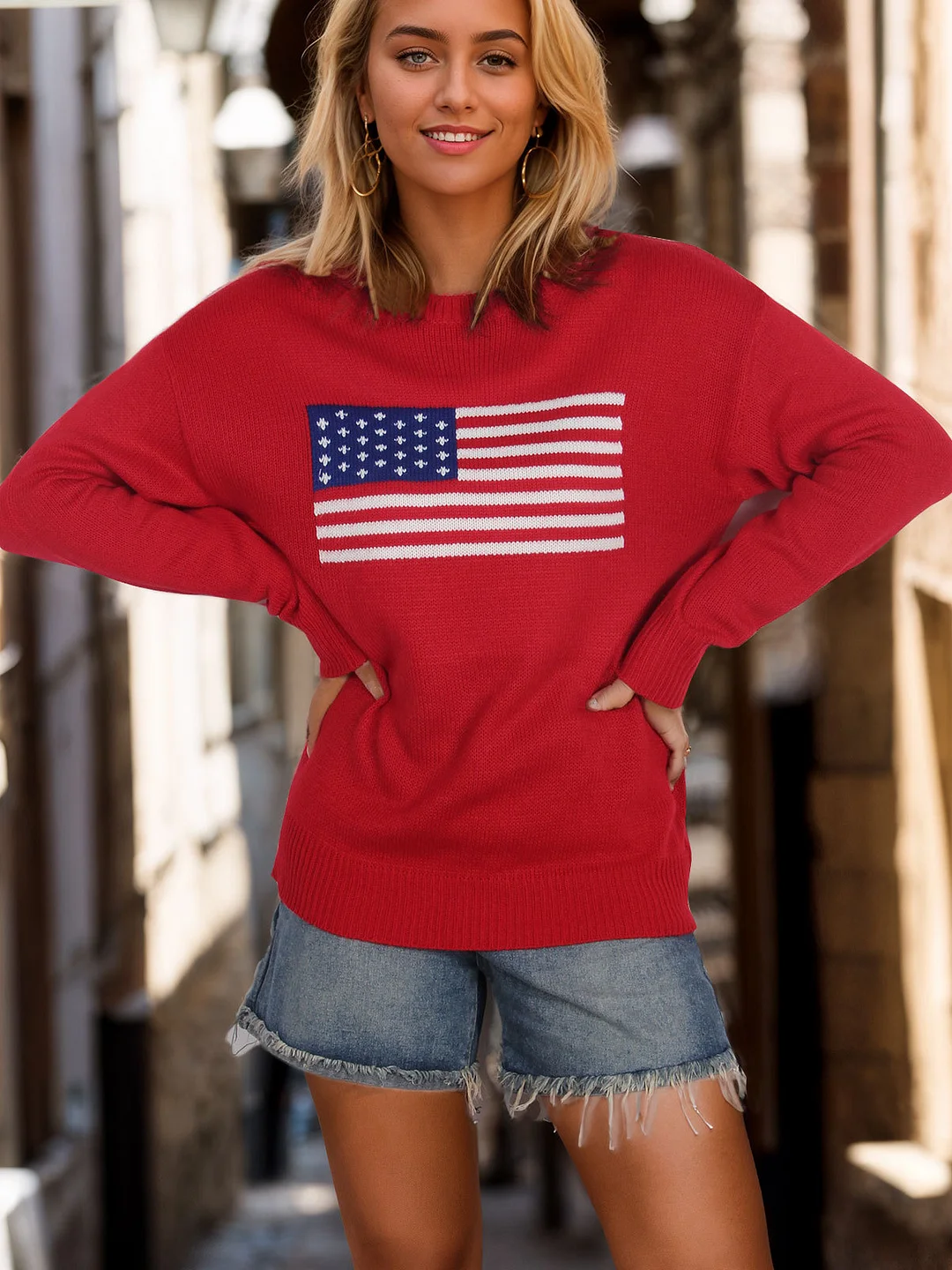 Athvotar Athvotar 2025 New Hot-Selling Flag Easter Independence Day Fashion Sweater Woman