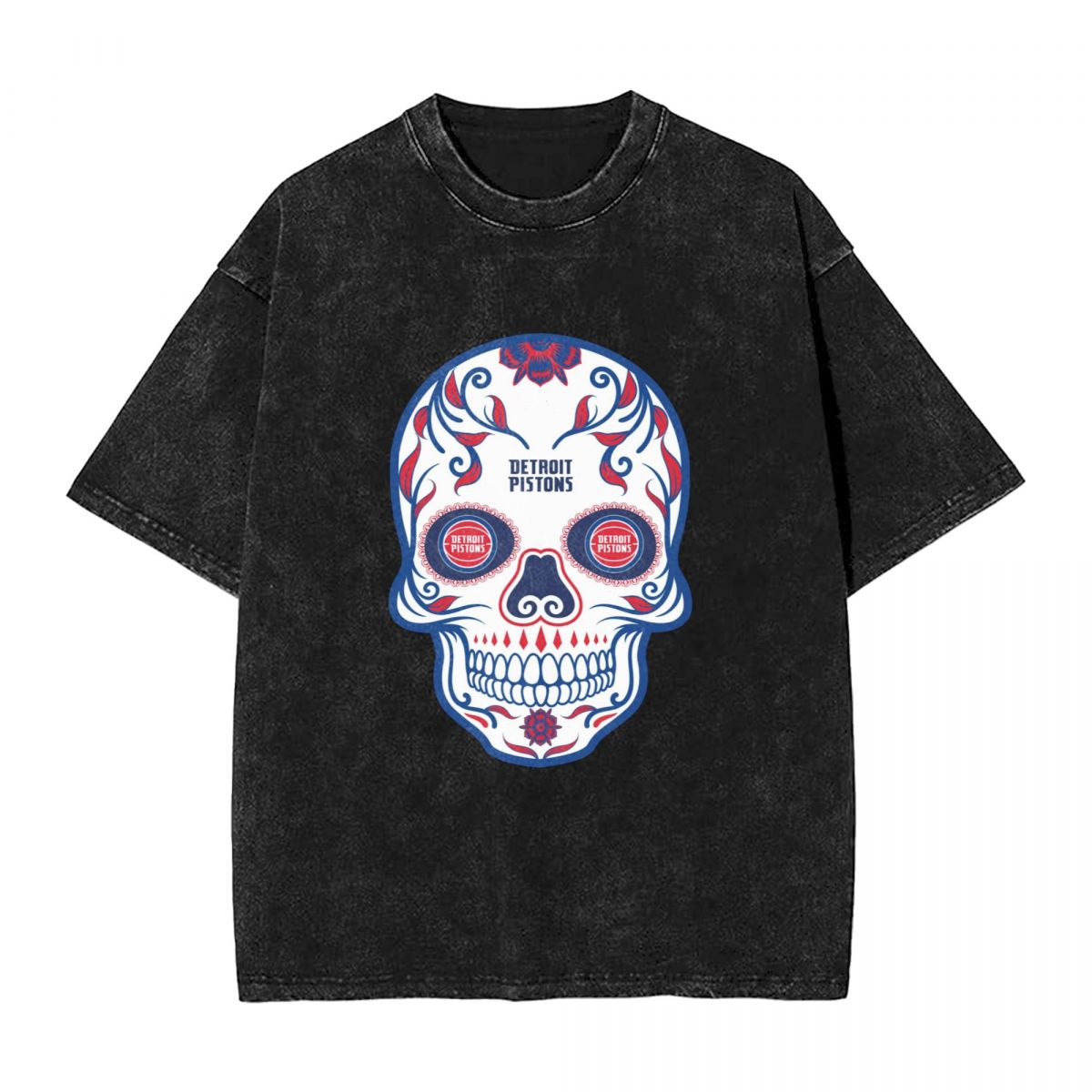 Detroit Pistons Skull Printed Vintage Men's Oversized T-Shirt