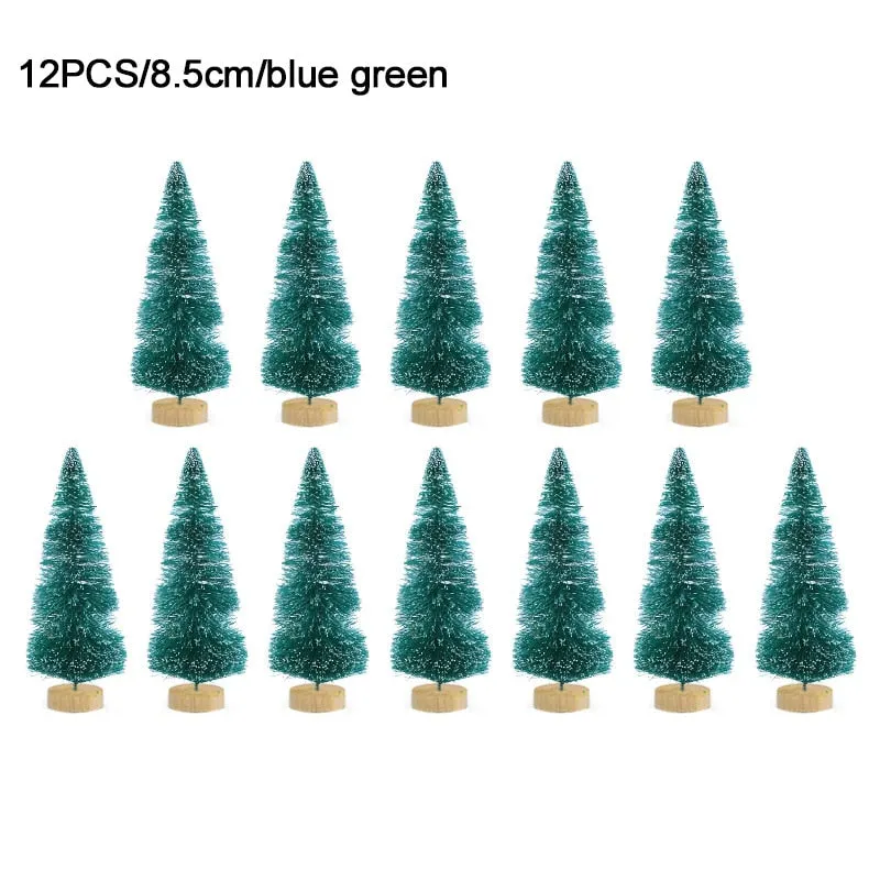 12pcs Mini Christmas Tree Pine Tree DIY Christmas Decorations For Home Table Navidad Xmas Ornaments New Year Decor Kids Gift