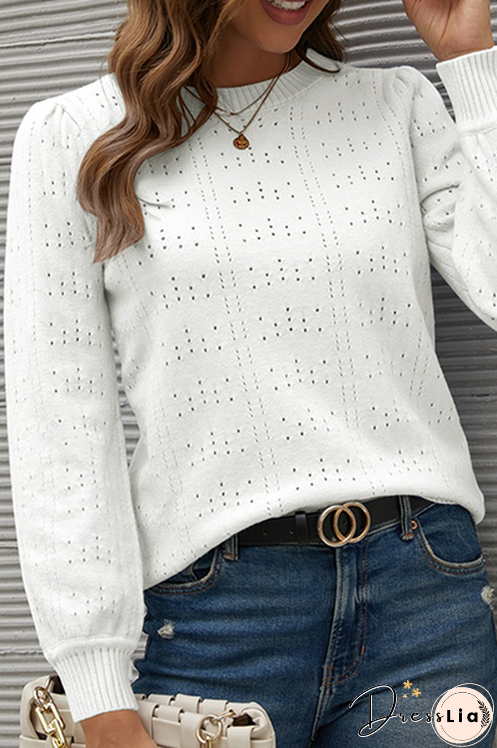 Casual Solid Hollowed Out Split Joint O Neck Tops