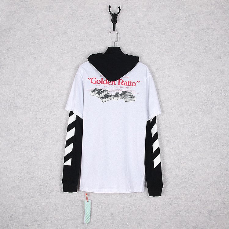 Off White Hoodie Autumn Men's Large Size Loose Long Sleeve Fake Two Pieces Pullover Hoodie