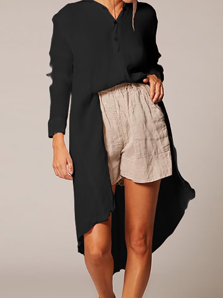 Solid Color High Low Casual Long Blouse  P1541610