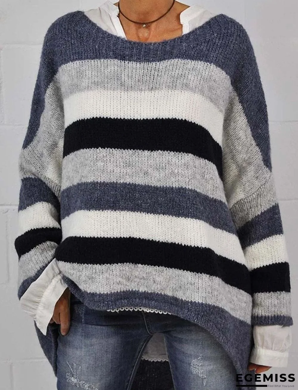 Casual Color Matching Crew Neck Long Sleeves Sweater | EGEMISS