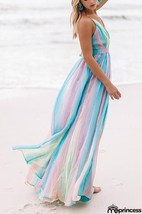 V Neck Backless Maxi Dress