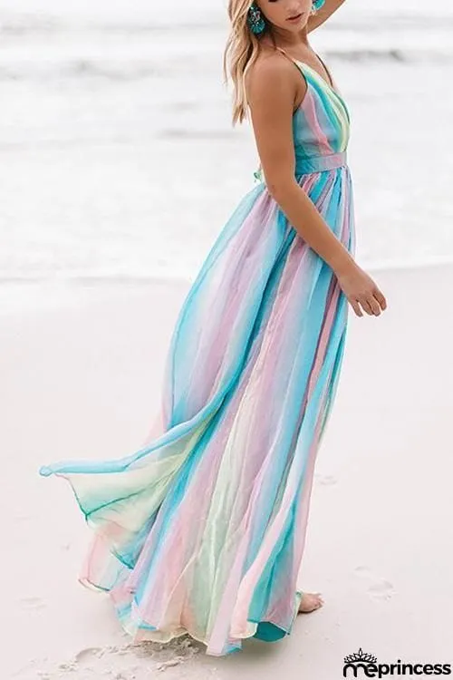 V Neck Backless Maxi Dress