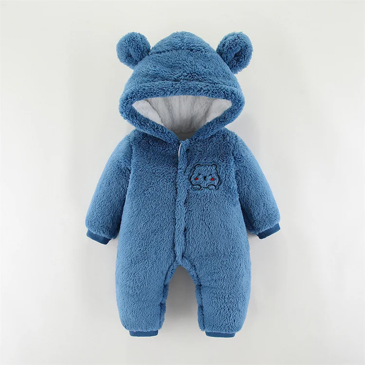 Baby Boy/Girl Bear Patch Long Sleeve Fluff Hooded Romper