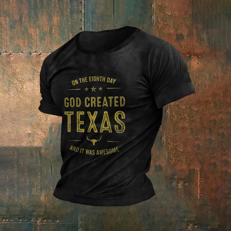Men's Vintage Texas Western Print Short Sleeve T-shirt