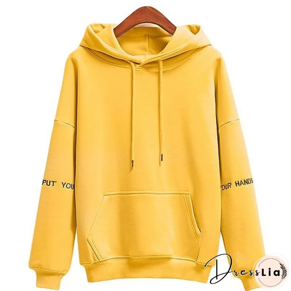 Women Fashion Corduroy Hoodies Female Solid Color Embroidery Hooded Tops Tracksuit