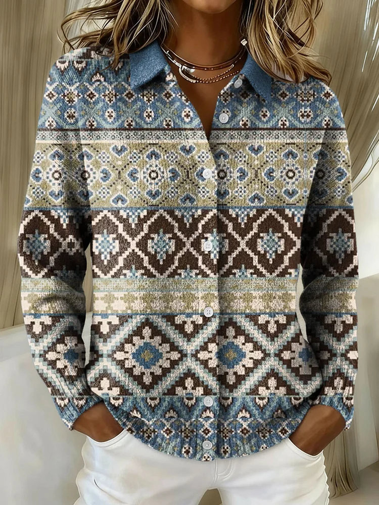 Women's Retro Geometric Abstract Stripe Pattern Art Print Cowl Neck Sweater