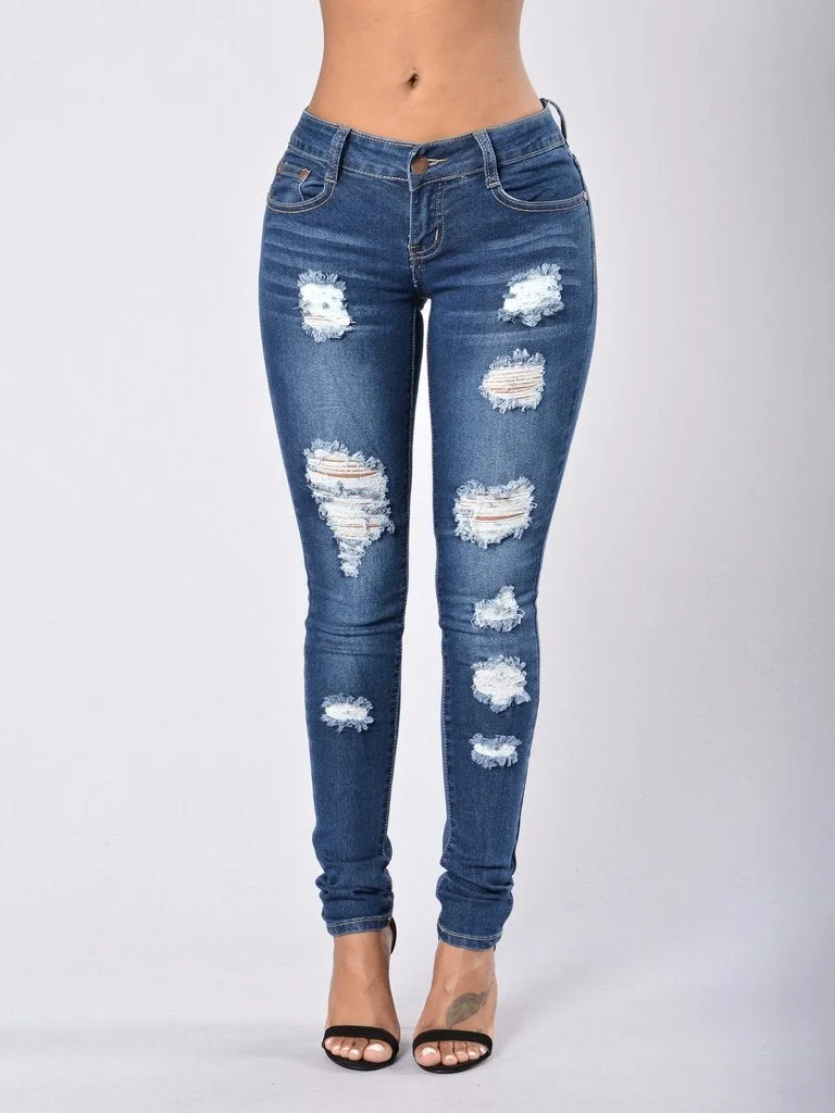 Women's High-Rise Stretch Ragged Jeans