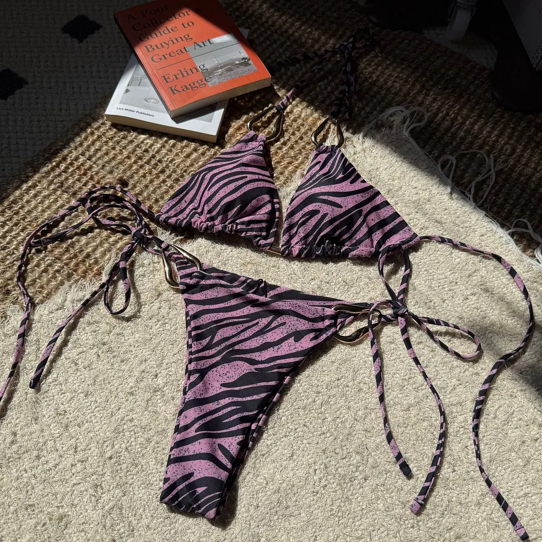 Churchf 2025 New Zebra-Print Metal Accessories Sexy Suspension Swimsuit Bikini