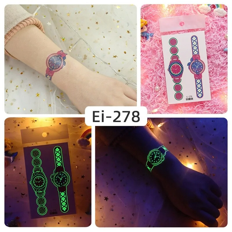 24 kinds Luminous Tattoo Sticker Children Arm Face Glowing Tattoos Watch Boys Body Art Girls Tatto Party Makeup Kids Gift