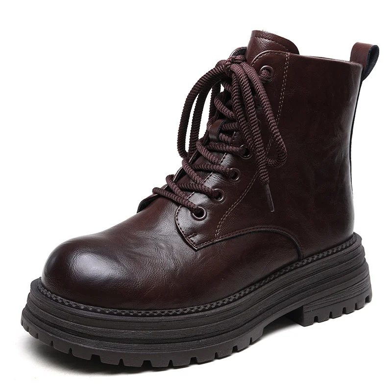 Yyvonne Leather Retro British Style Martin Boots 2025 Autumn And Winter New Fashion Casual Women's Boots Thick Bottom Increase Short Boots