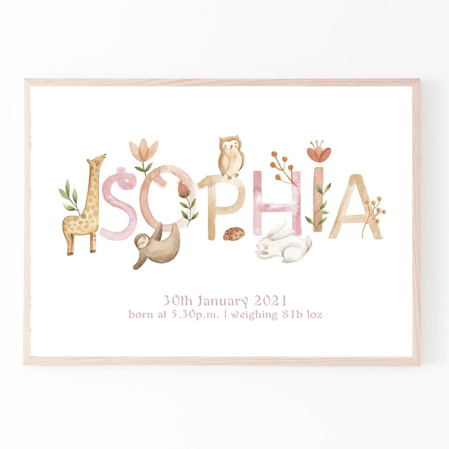 Personalized Poster Baby Name Custom Canvas Painting Nursery Print Pictures Newborn date of birth Wall Art for Baby Rooms Decor