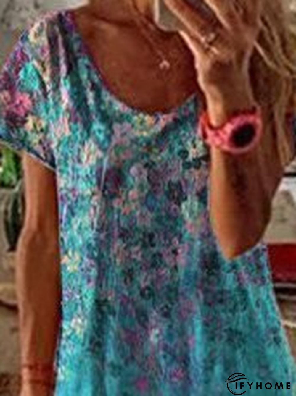 Loose Floral Casual Crew Neck Midi | IFYHOME