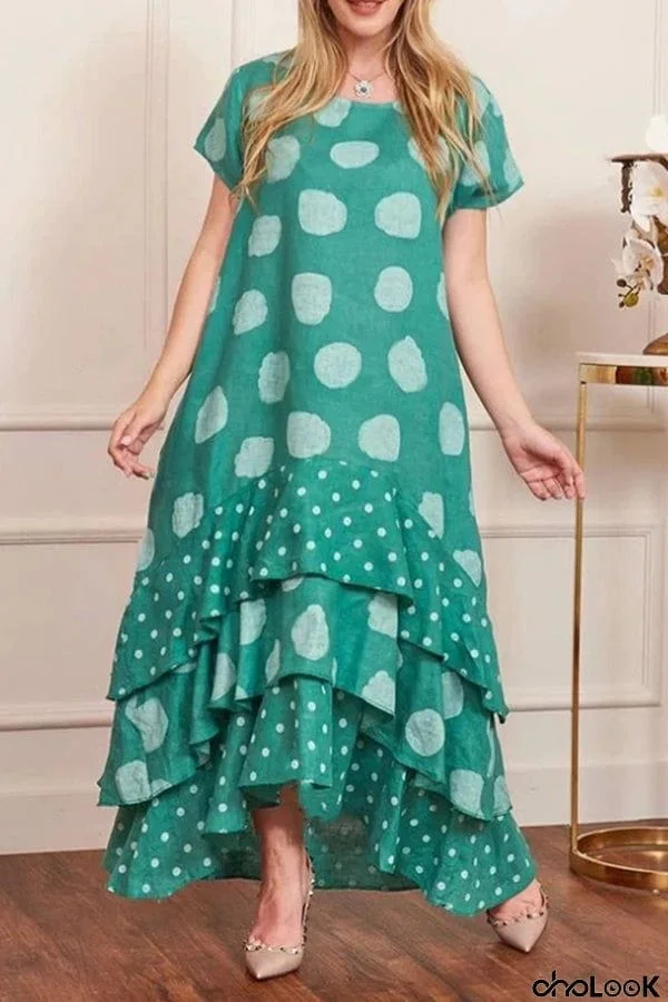 Flowy Polka Dots Pocketed Tiered A-line Maxi Dress