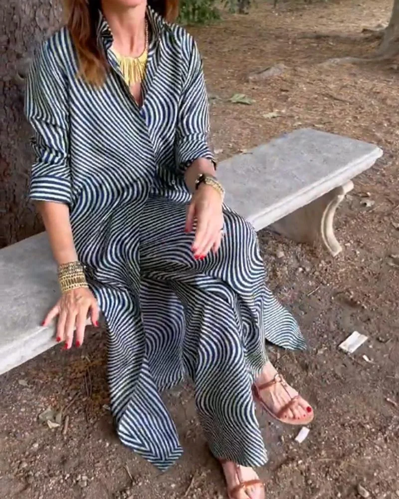 Water Ripple Long Shirt Pants Set