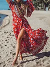 Hawaii Style Floral Printed Long Sleeves Maxi Dress
