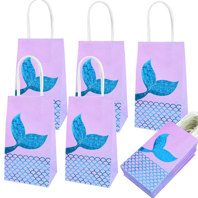 6Pcs Mermaid Tail Paper Gift Bags Candy Boxes Kids 1st Little Mermaid Theme Birthday Party Decoration Girl Baby Shower Supplies