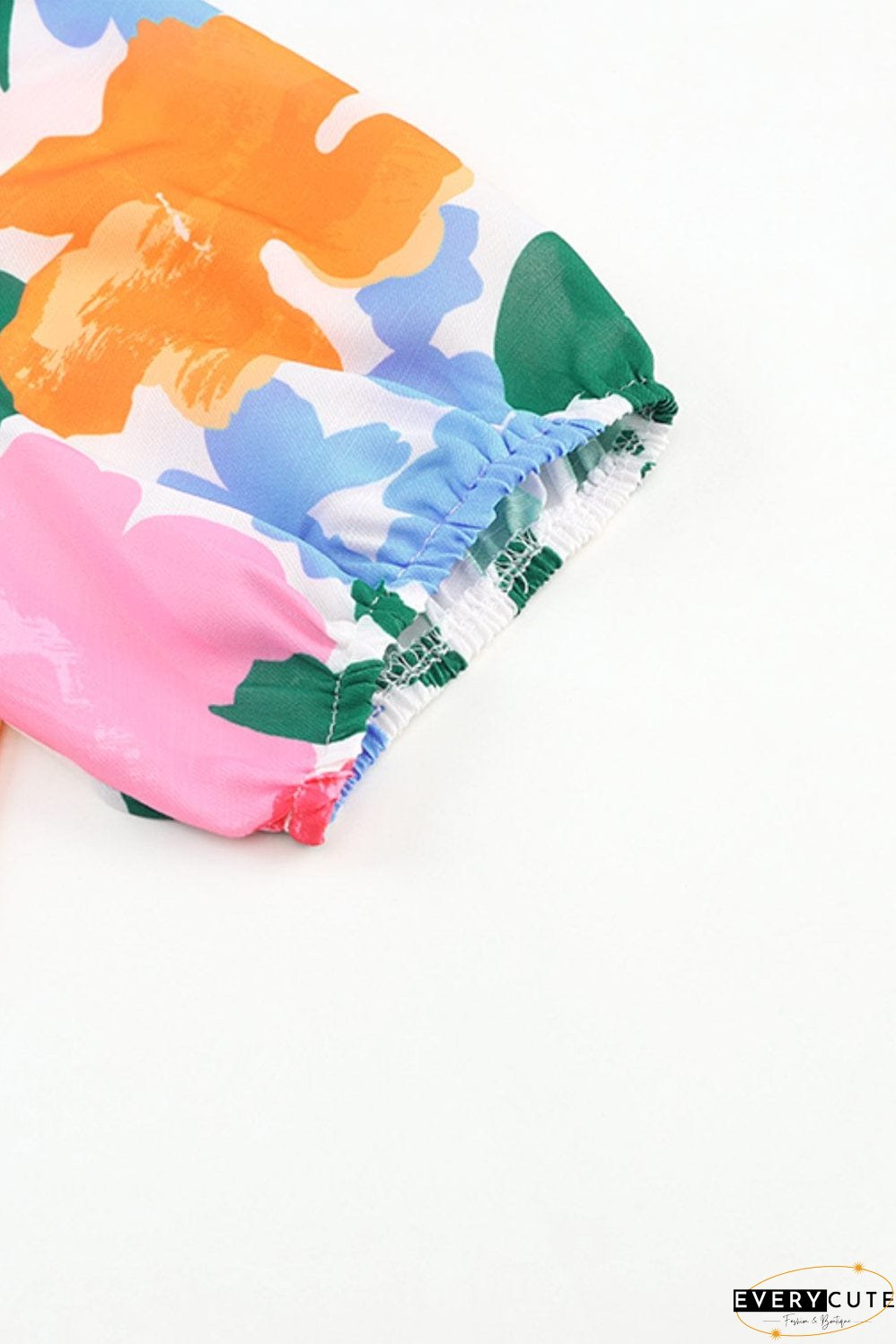 Floral Fantasy Puff Sleeve Blouse with Ruffle Detail