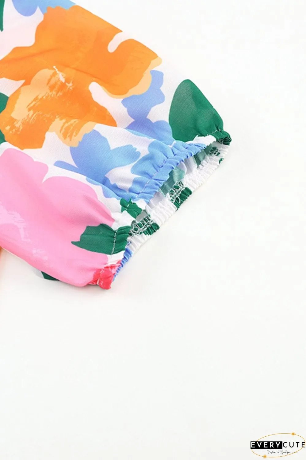 Floral Fantasy Puff Sleeve Blouse with Ruffle Detail