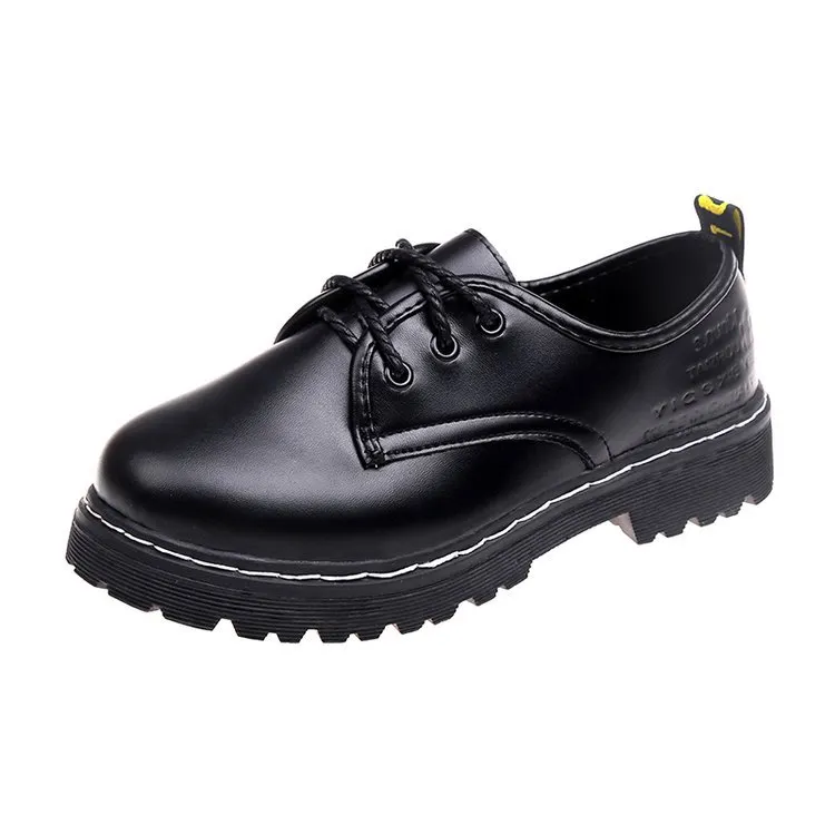 Yyvonne Leather Shoes Female British College Wind With Thick Heel Pure Color Casual Single Shoes Black Round Head Students With Single Shoes Women