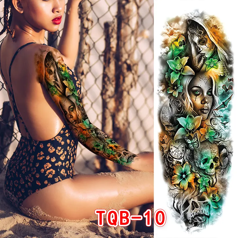 Sdrawing Temporari Tattoo Sticker for Men Death Skull Henna Skeleton King Animal Arm Leg Tatoo Pattern Fake Tattoo for Woman