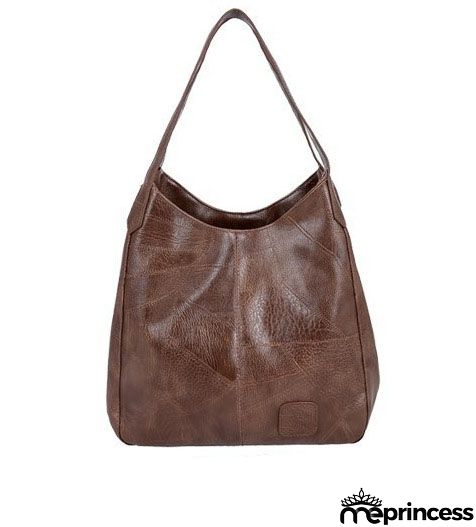 Women Vintage Design Solid Color Large Capacity Shoulder Handle Bag