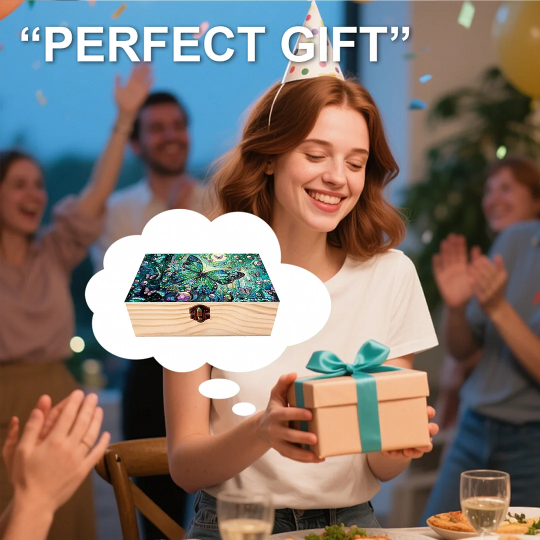 5D DIY Diamond Painting Handmade Wood Storage Box for Home Decor (Butterfly)