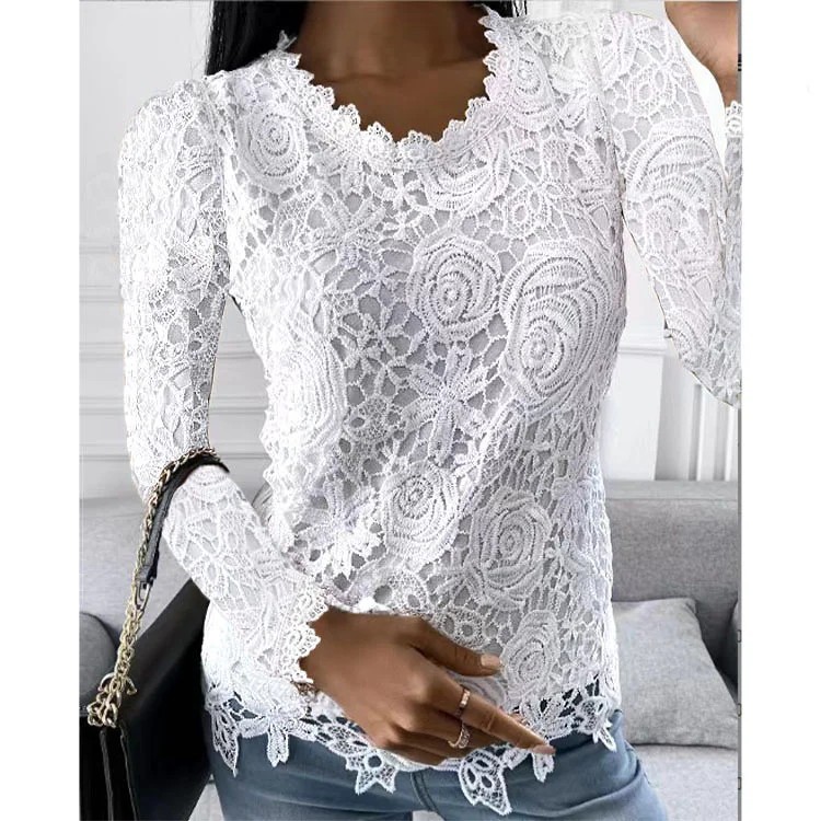 Uveng Uveng Explosion Women's 2024 Summer New T-Shirt Back Jacket Lace Shirt