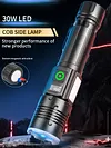 30W LED+COB High Power Flashlight USB Rechargeable 800LM Zoomable Flashlight
