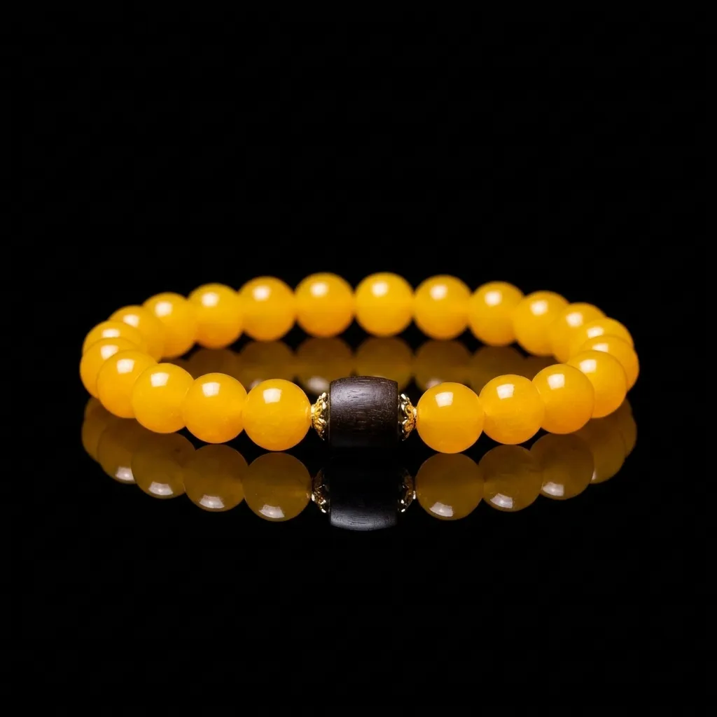Radiant Honey Agate & Sacred Wood Bracelet | Handcrafted Light Luxury