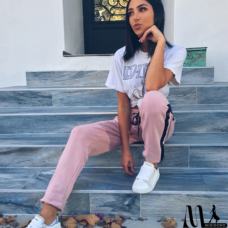 MidiSono - Summer Casual Fashion Multicolor Sweatpants Women High Waist Leisure Pants Trousers