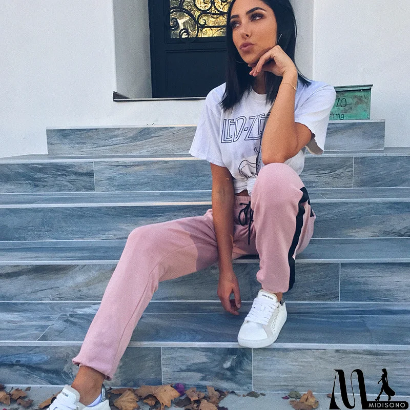 MidiSono - Summer Casual Fashion Multicolor Sweatpants Women High Waist Leisure Pants Trousers