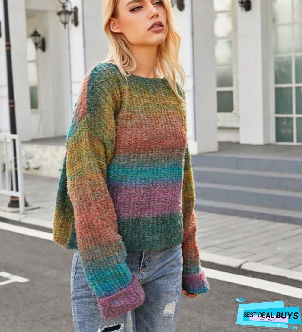 Rainbow Lazy Wind Loose Long Sleeve Knitting