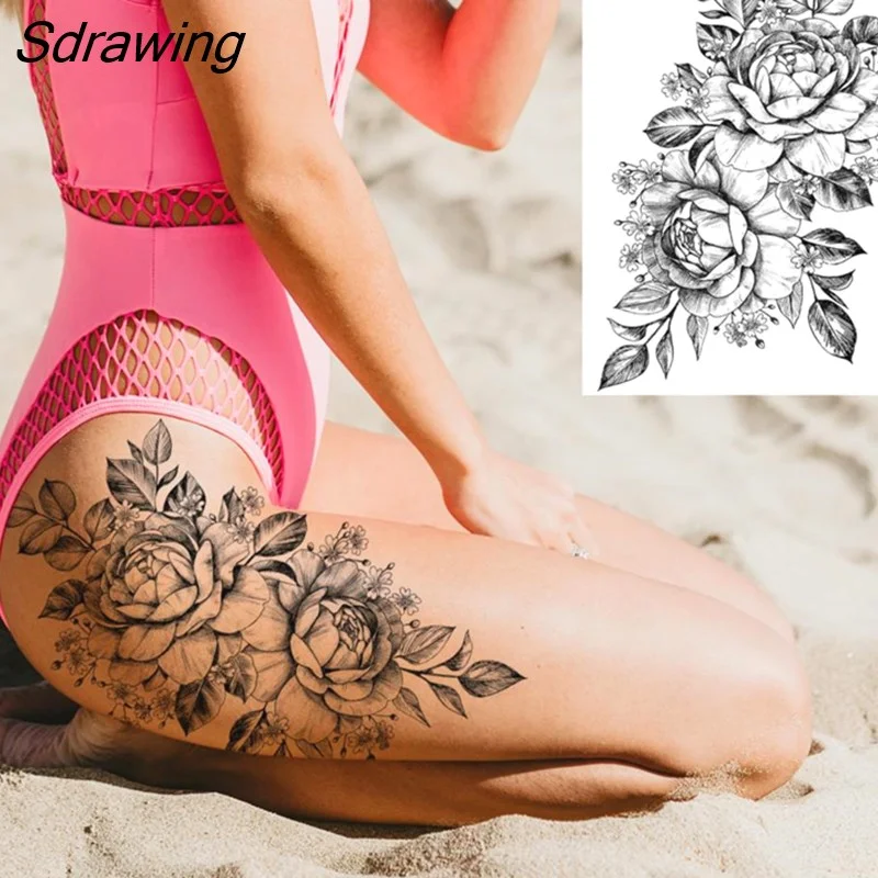 Sdrawing Henna Temporary Tattoos For Women Girls Feather Butterfly DreamCatcher Fake Gem Tattoo Sticker Chest Arm Tatoos Tribal 328-1