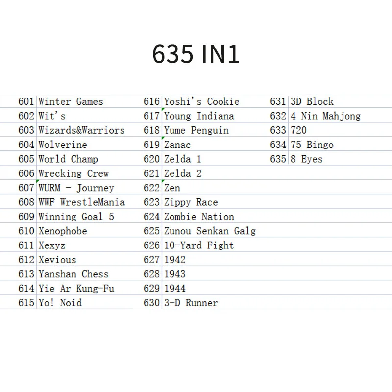Super 635 in 1 Classic Collection NES Cartridge Multicart For Nintendo Entertainment System - 8 Bit Game Cartridge